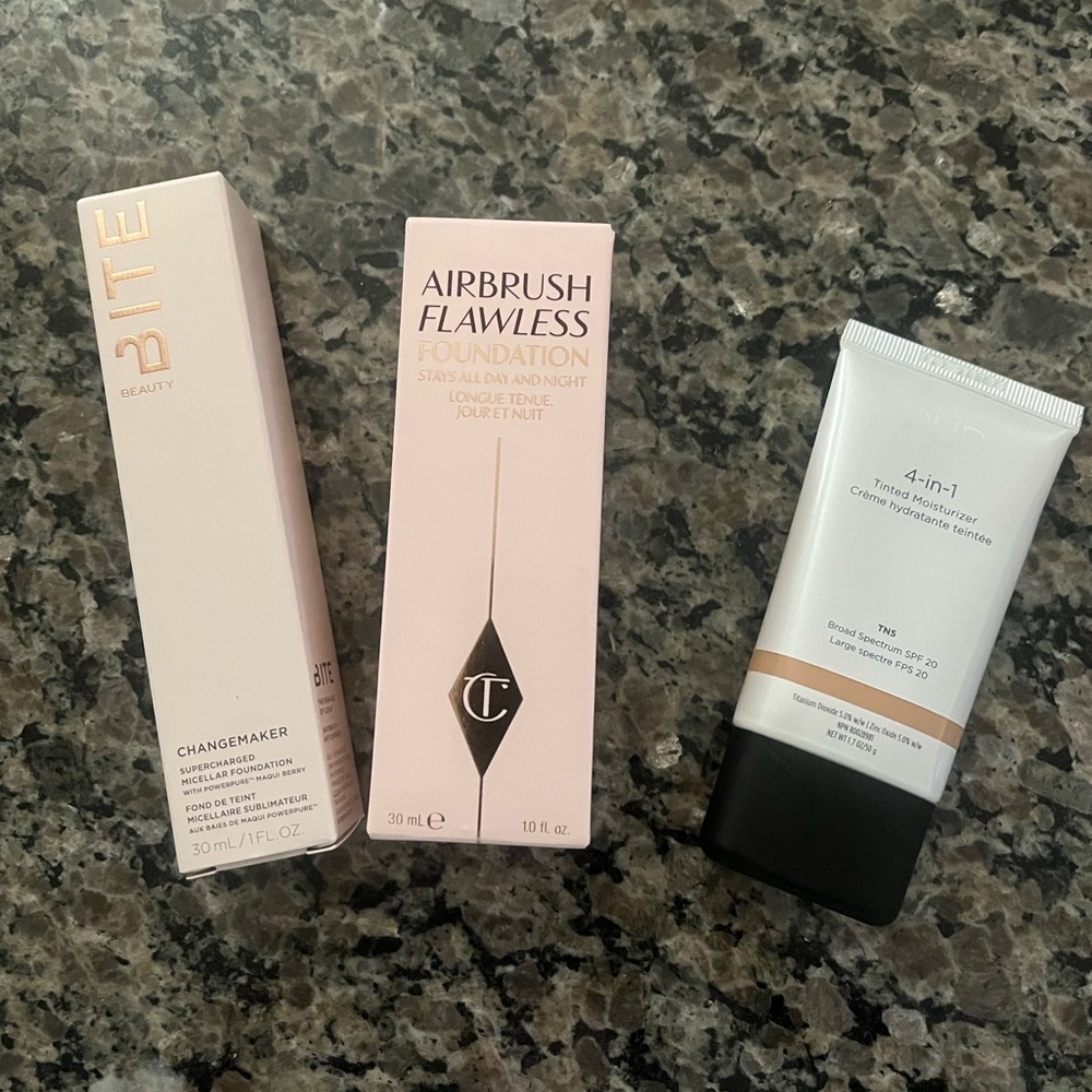 Three foundations. Charlotte Tilbury, Pur, and Bite. All brand new inbox.